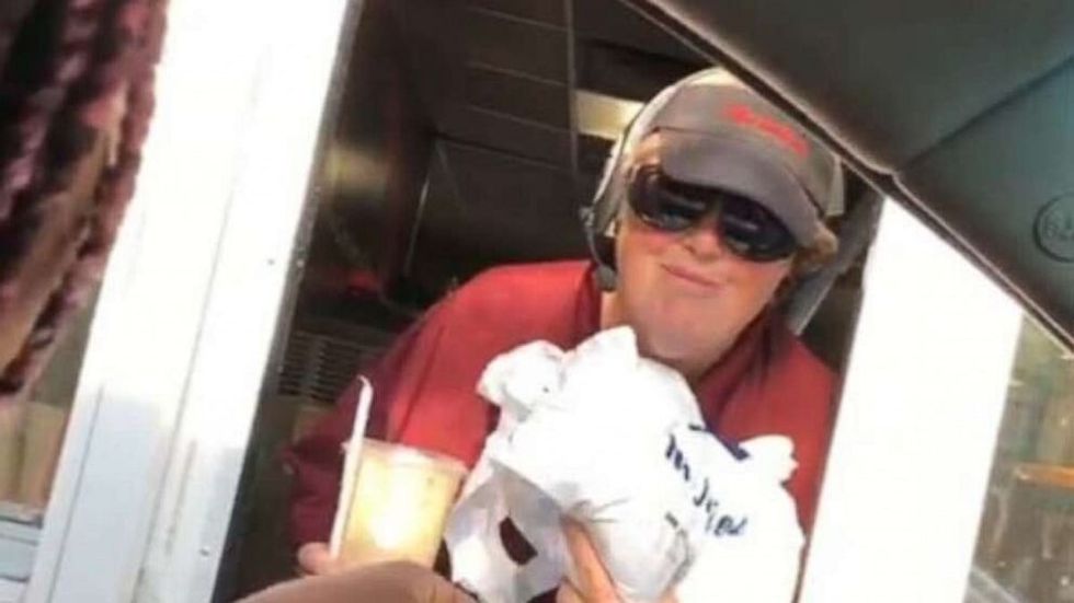 woman at a drive thru window