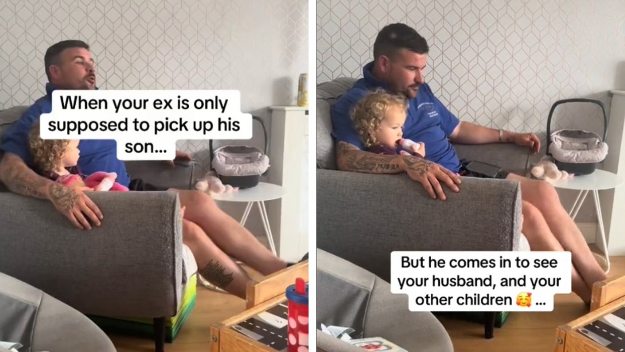Woman captions photo of current husband: "When your ex is only supposed to pick up his son..." "But he comes in to see your husband, and your other children..."