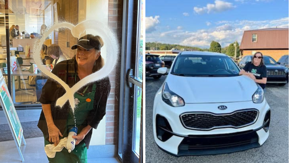 woman standing next to a white car