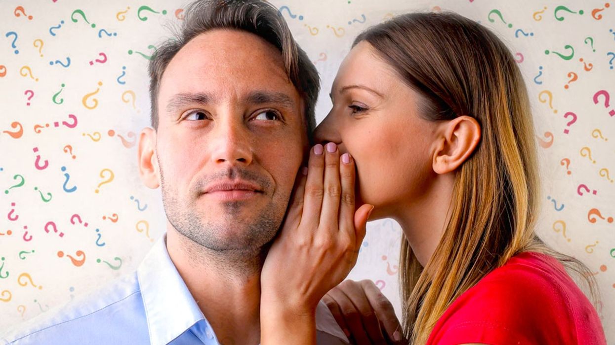 Woman Whispering questions to man partner