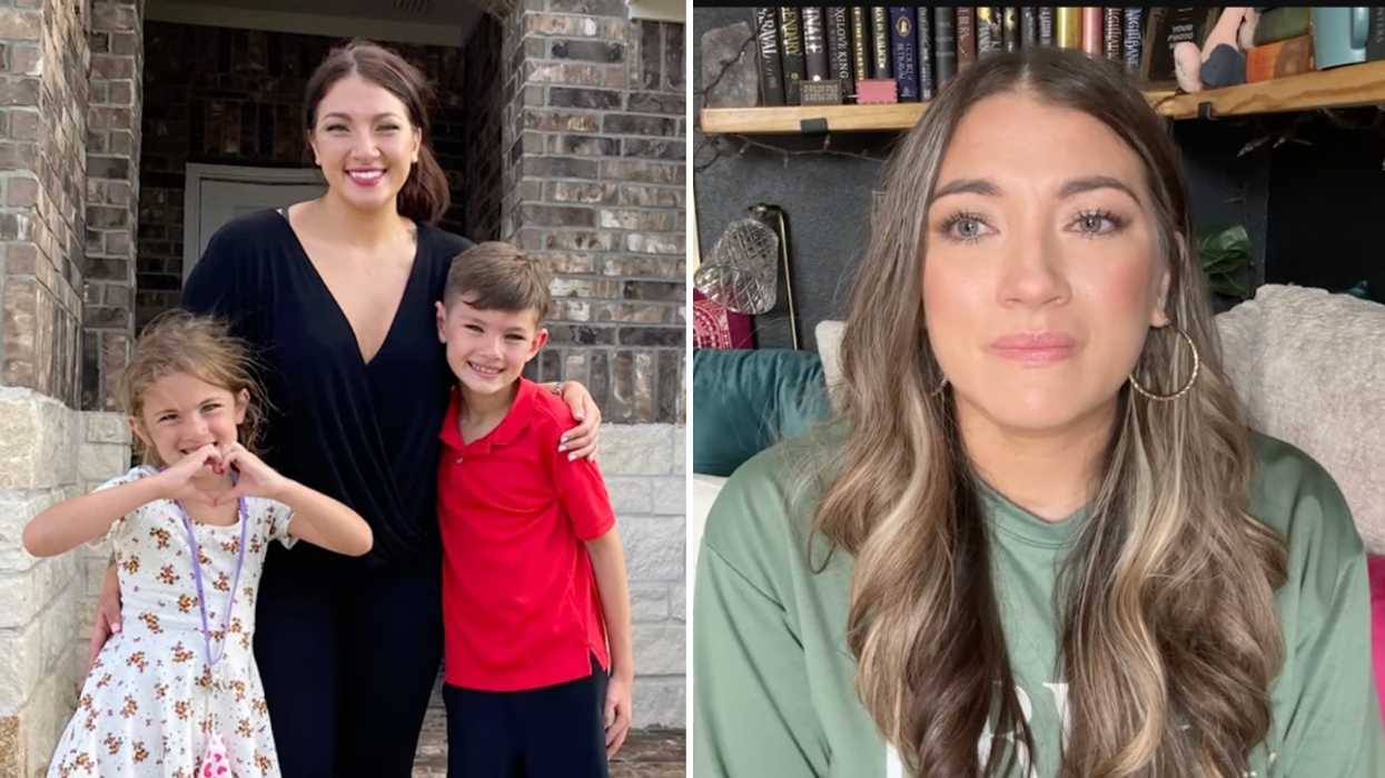 Woman with her son and daughter and a woman in a green outfit
