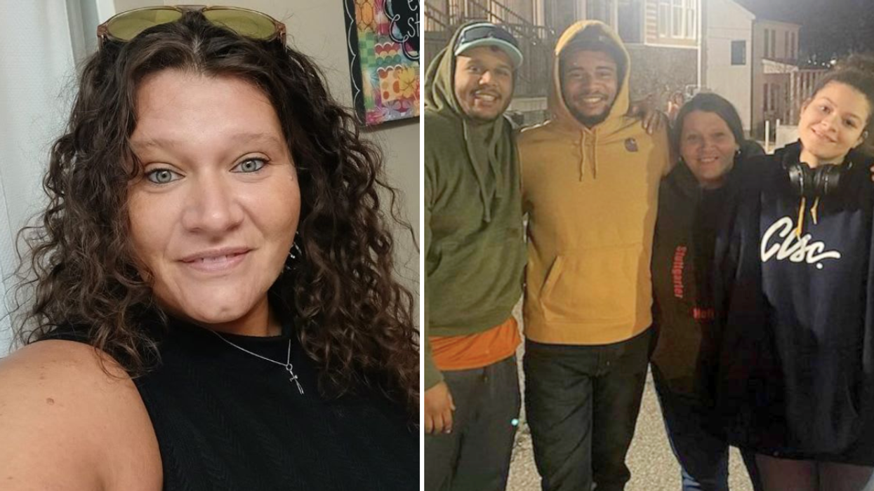 Woman with three kids and a woman with her three adult children.