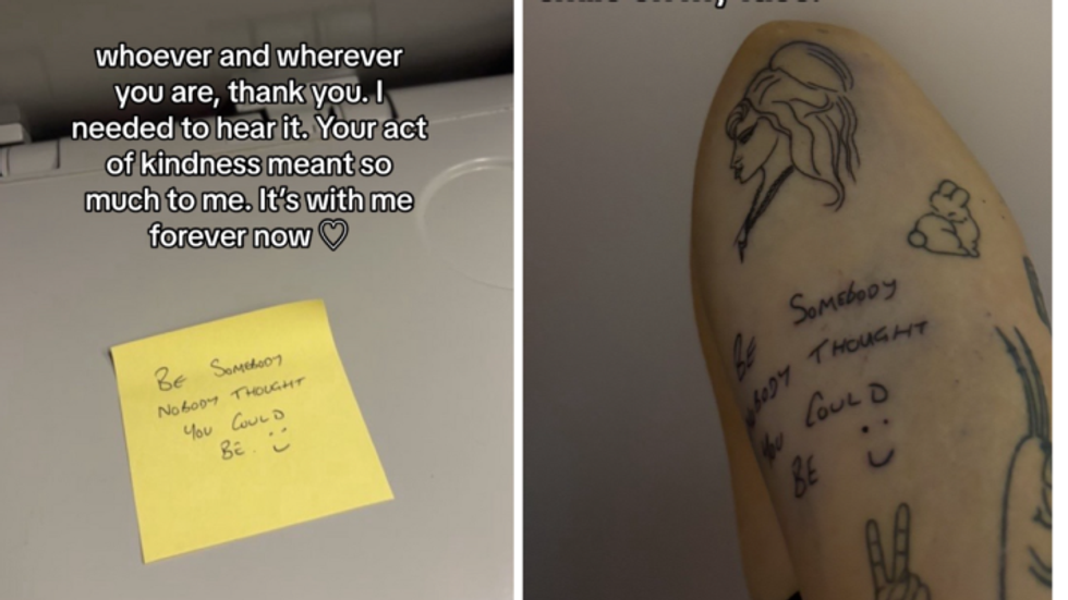 yellow sticky note and tattoo