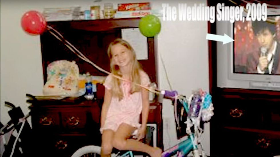 Young Charlotte Jolley watching Weddinge Singer starring Adam Sandler