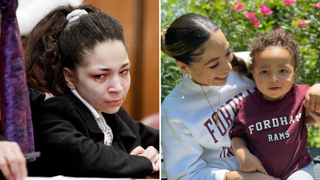 Young woman crying and a woman smiling at her child