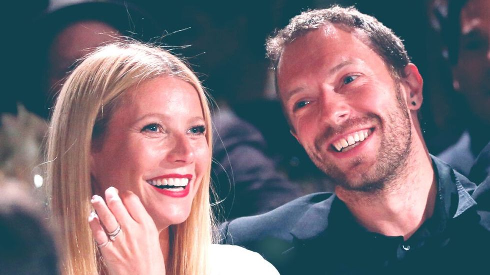Gwyneth Paltro and ex-husband Chris Martin smile and laugh together at awards show