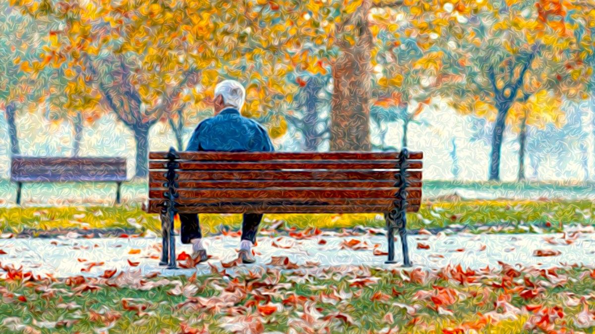 painting of old man sitting in park