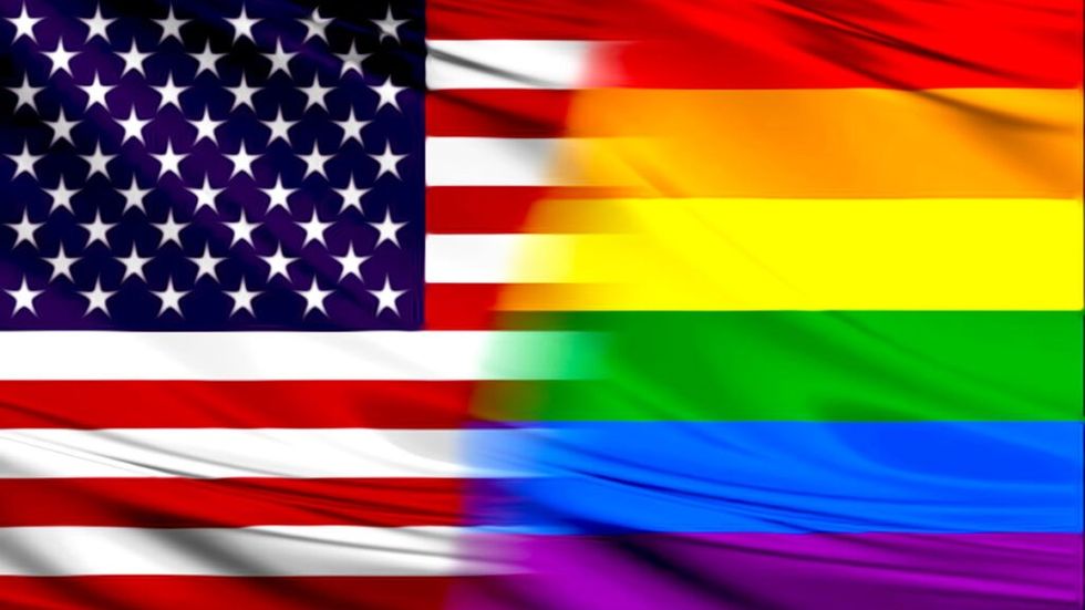 American flag mixing with LGBTQ+ rainbow flag