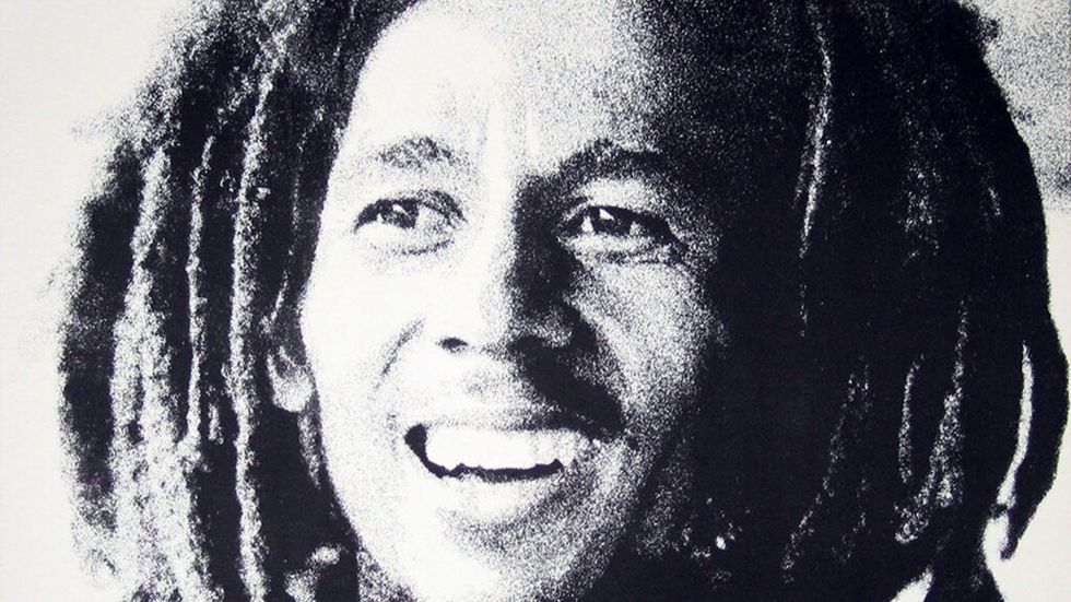 Black and white grainy Bob Marley album cover