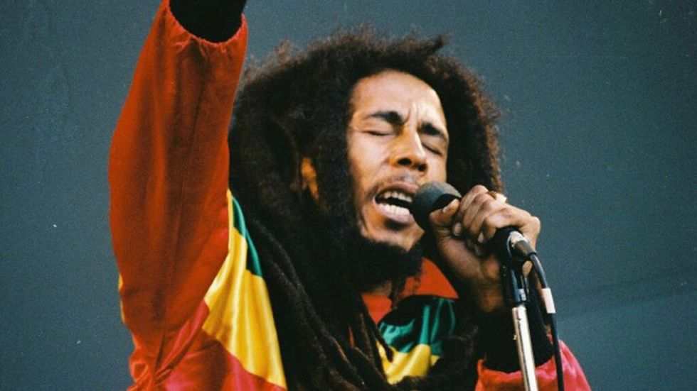 Bob Marley singing passionately