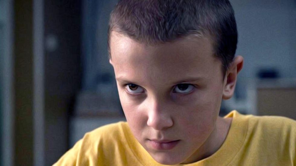 Millie Bobby Brown as Eleven in Stranger Things Season 1 with shaved head