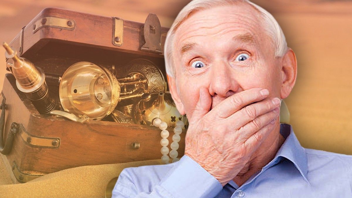 Old man surprised by hidden treasure