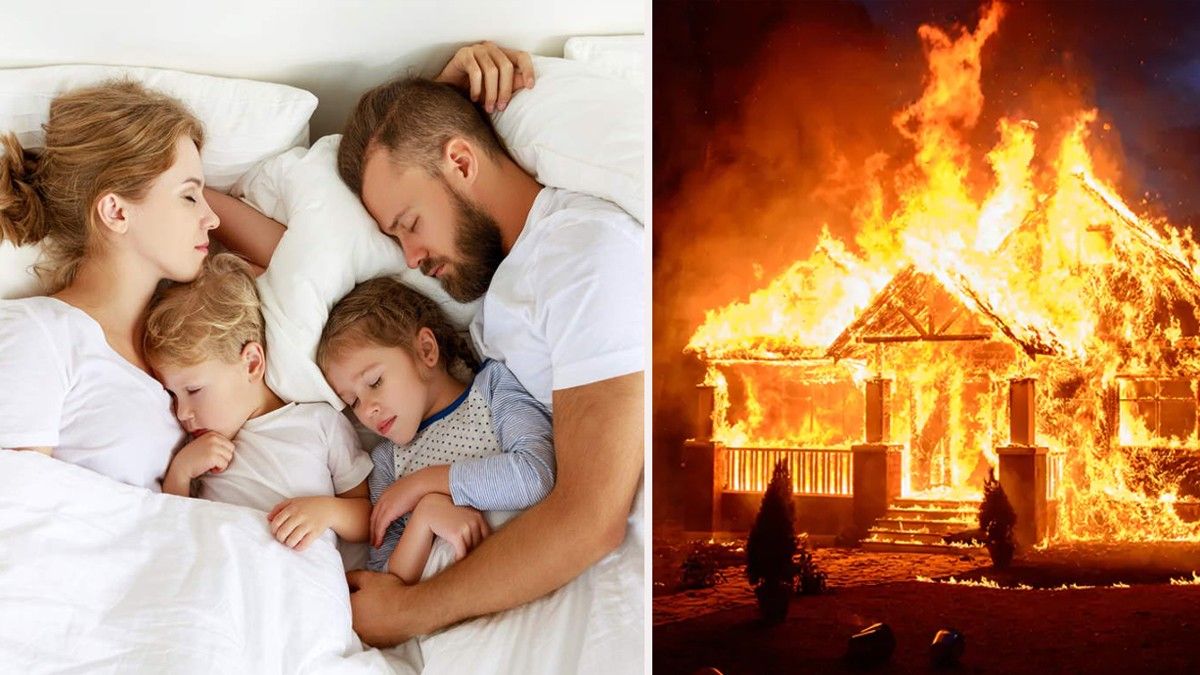 Sleeping family beside deadly house fire