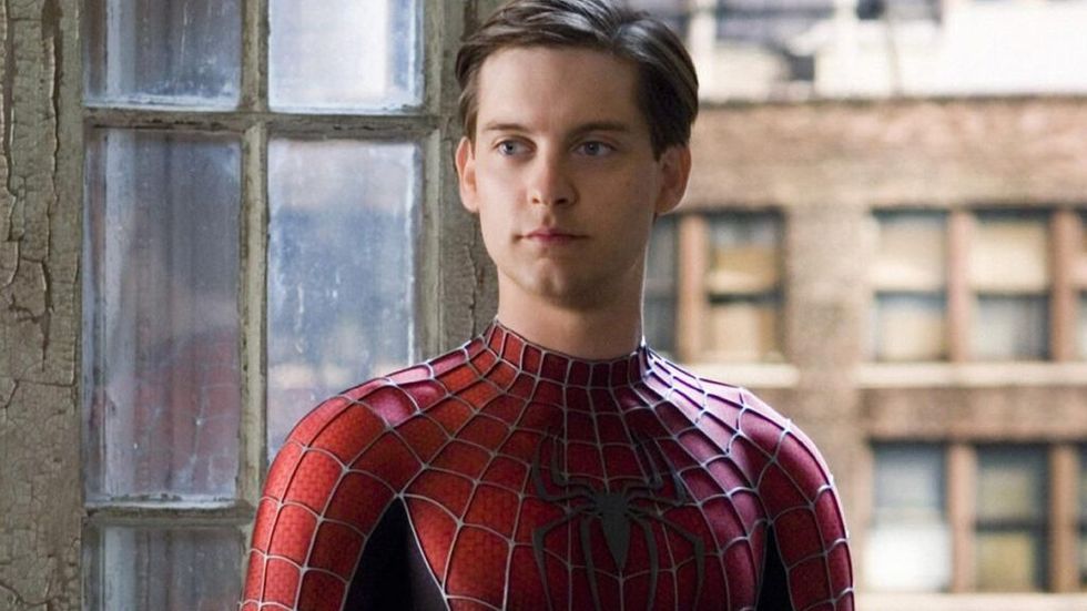 Tobey maguire as Spider-Man in 2002