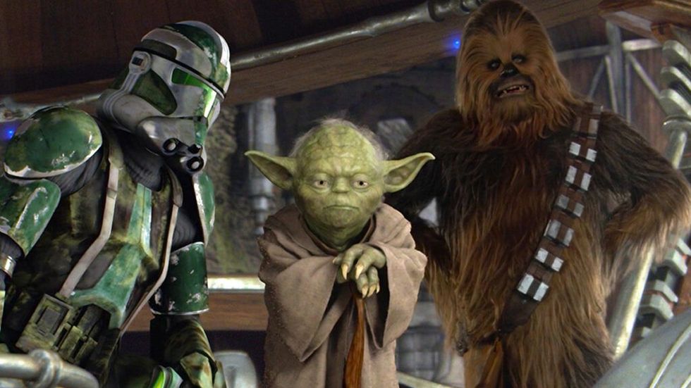Yoda, Chewbacca and a Green Armor Stormtrooper in Revenge of the Sith