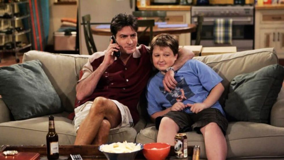 Charlie Sheen and Angus Jones on Two and a Half Men