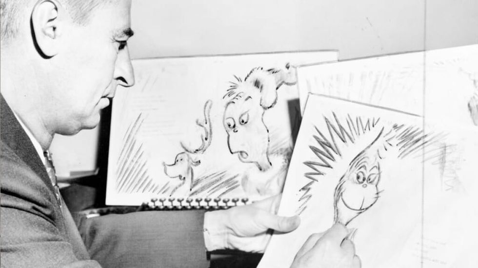 Dr. Seuss draws Grinch black and white