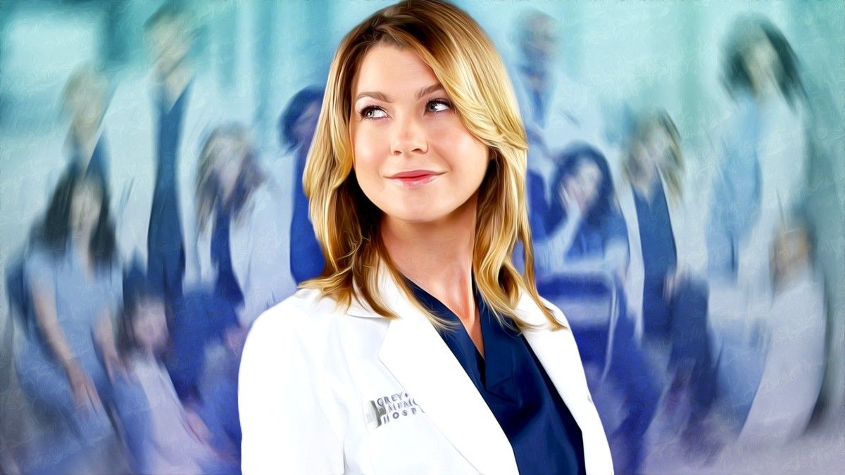 Ellen Pompeo as Meredith Grey on grey's Anatomy with a Rippled Background effect