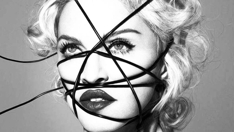 Madonna black and white tied in rubber cables