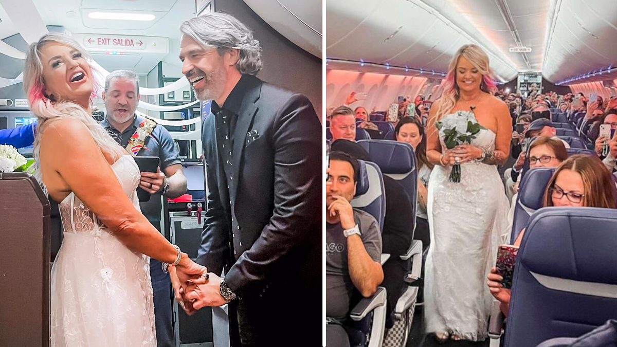 a couple gets married on a flight