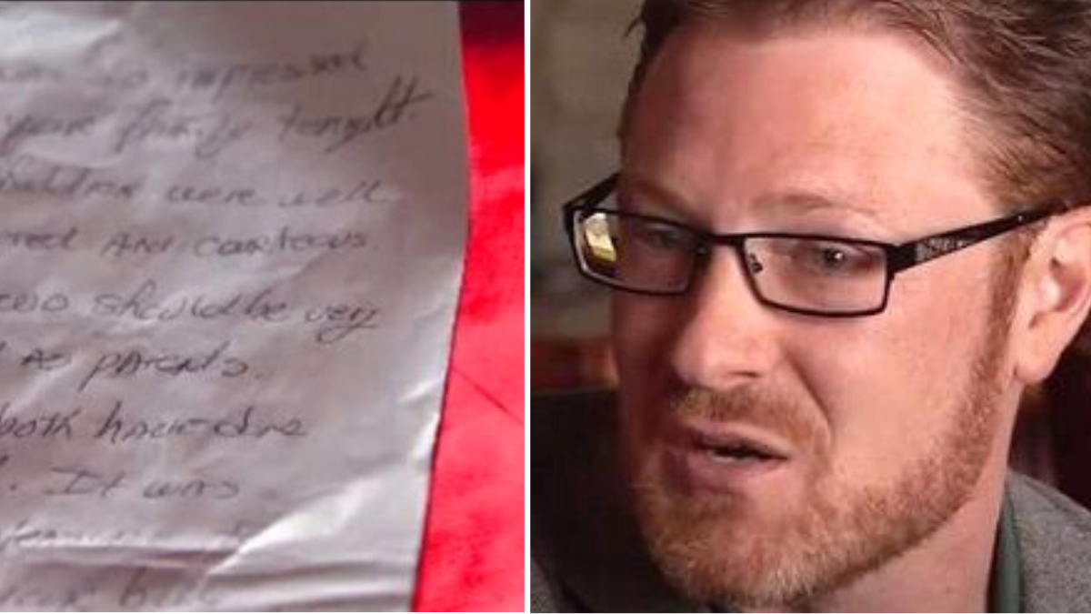 a note and a man wearing spectacles