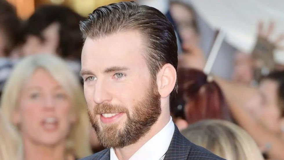 Bearded Chris Evans at a Hollywood premiere