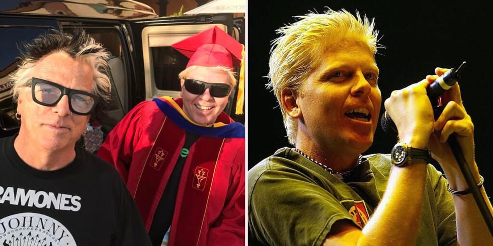 Dexter Holland in cap and gown and on-stage with Offspring