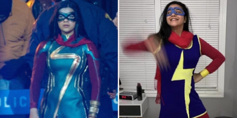 Iman Vellani as Ms Marvel in Disney Show and in her 2015 Halloween costume