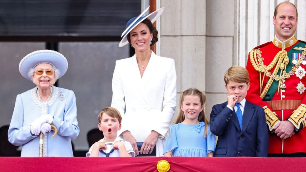 Kate Middleton in white and her family at the platinum jubilee
