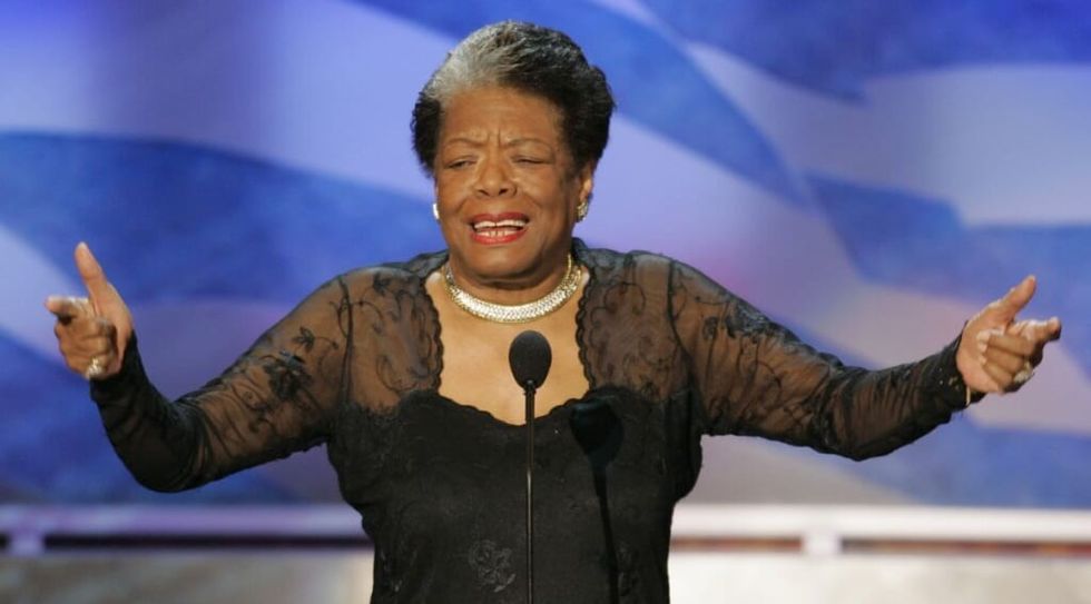 Maya Angelou delivering speech