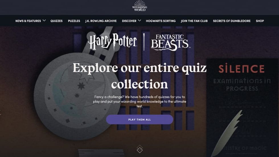 Pottermore homepage