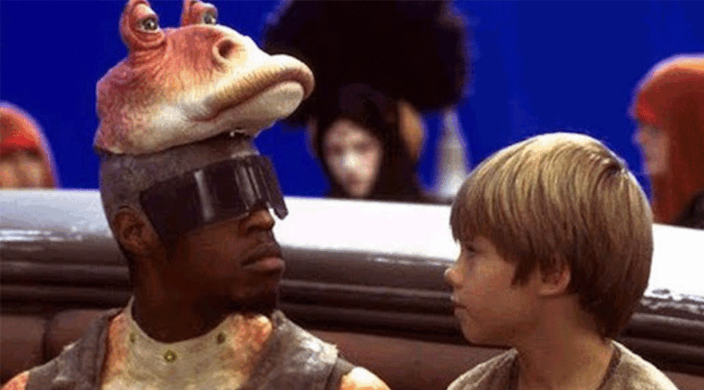 Ahmed Best and Jake Lloyd, on the set of Star Wars: The Phantom Menace (1999)