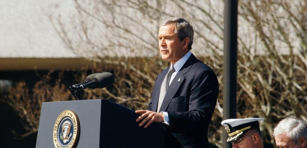 President Bush gives a speech