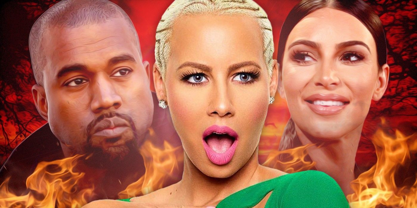 Amber Rose in front of Kim Kardashian and Kanye West