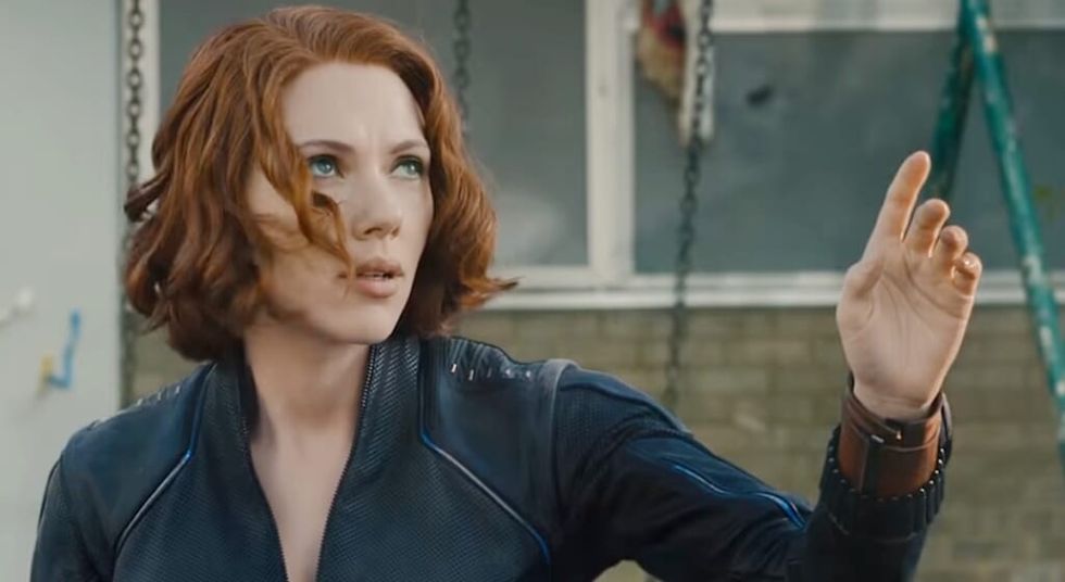 Scarlett Johansson ca Văduva Neagră în Avengers.