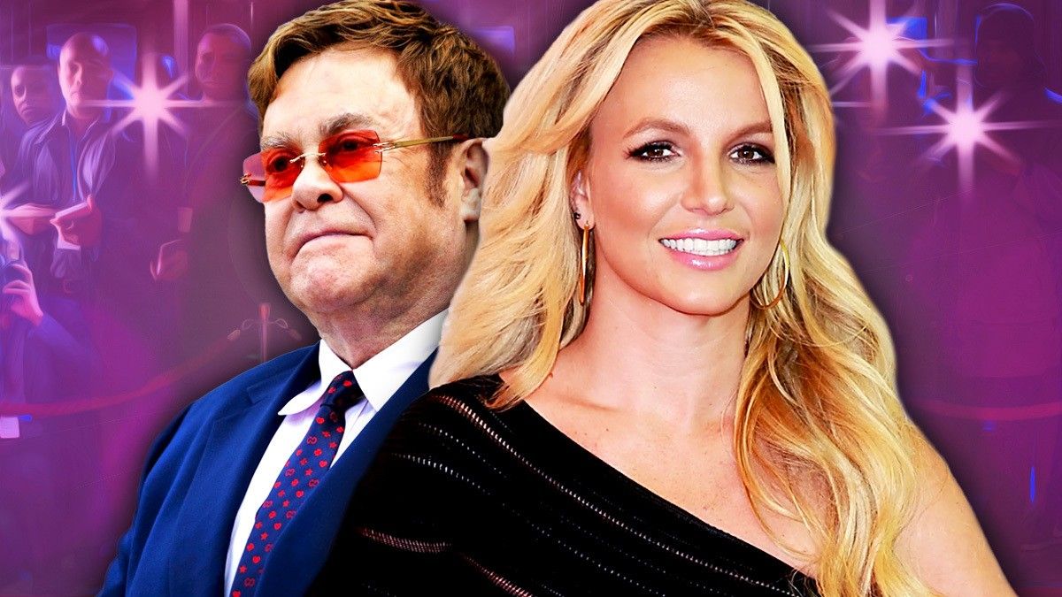Britney Spears and Elton John in front of Paparazzi