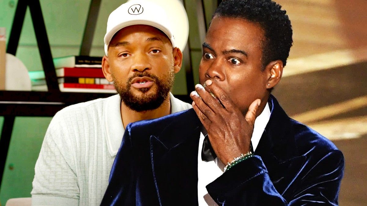 Chris Rock looking shocked at Will Smith's apology video