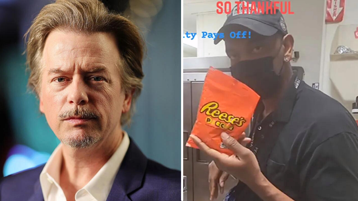 man in a suit and man holding candy and wearing a mask