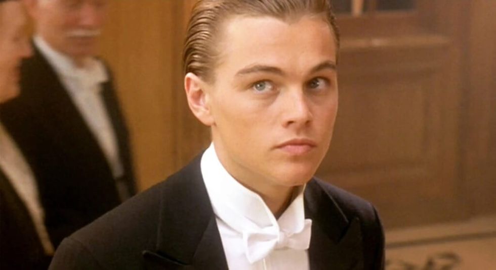 Young Leonardo Dicaprio wearing a tux on the film Titanictitanic