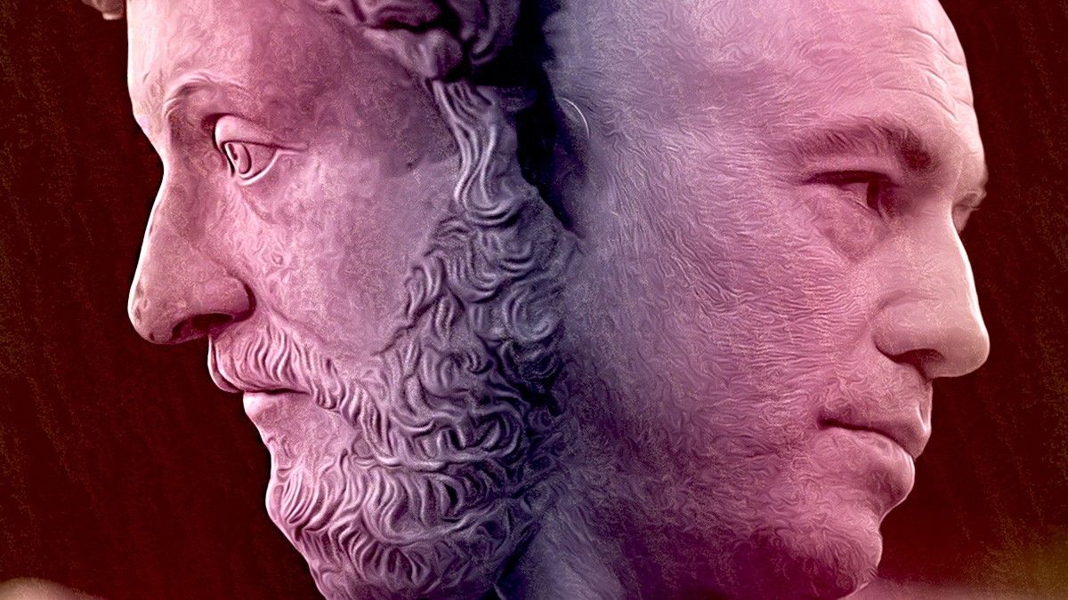 Marcus Aurelius and Joe Rogan sharing a head