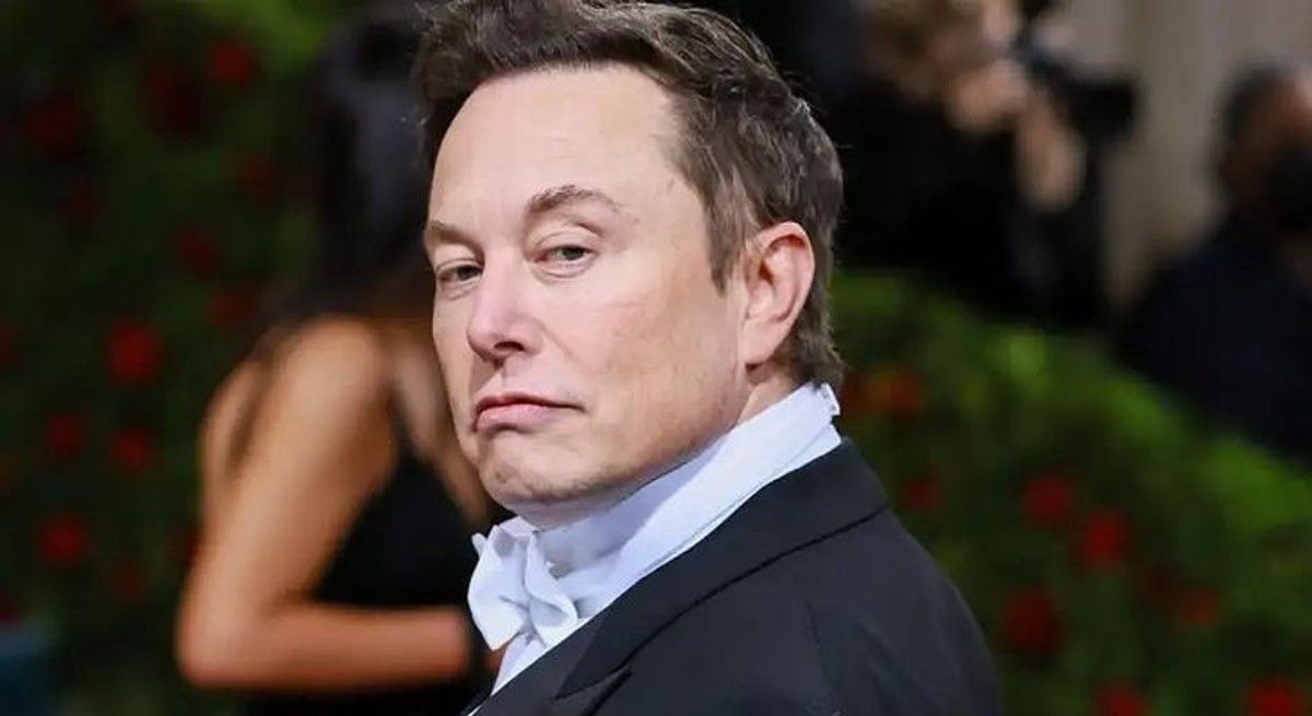Elon Musk in Tux looking unimpressed at the camera.