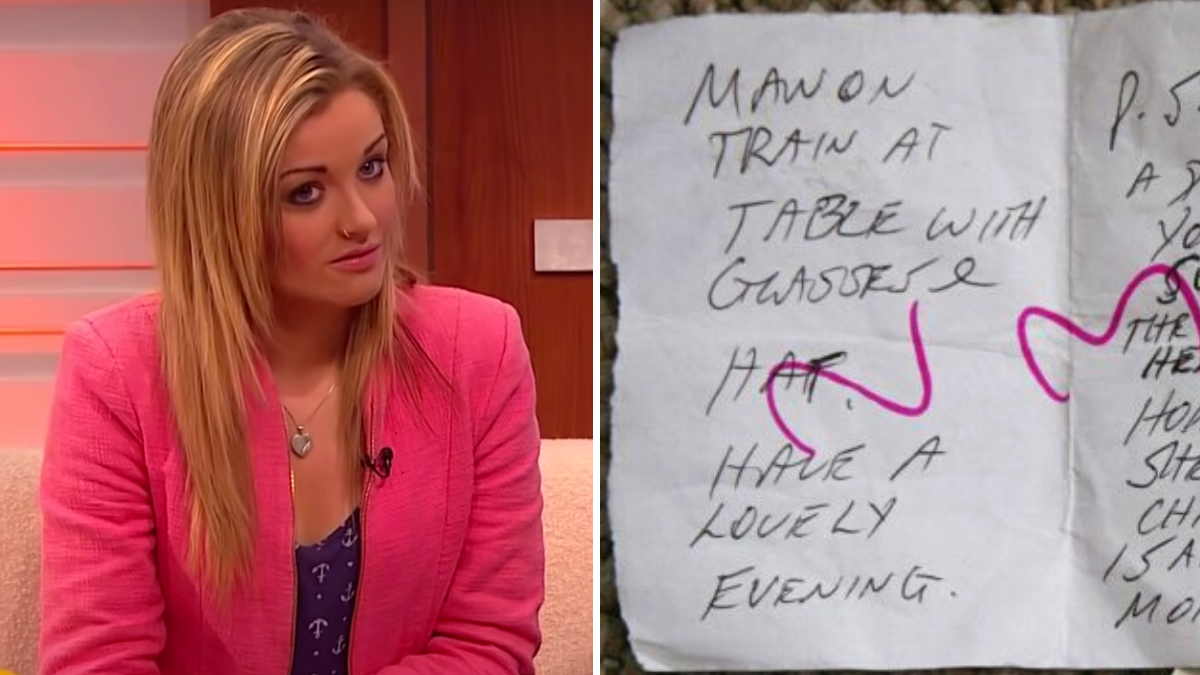 woman in pink blazer and a handwritten note