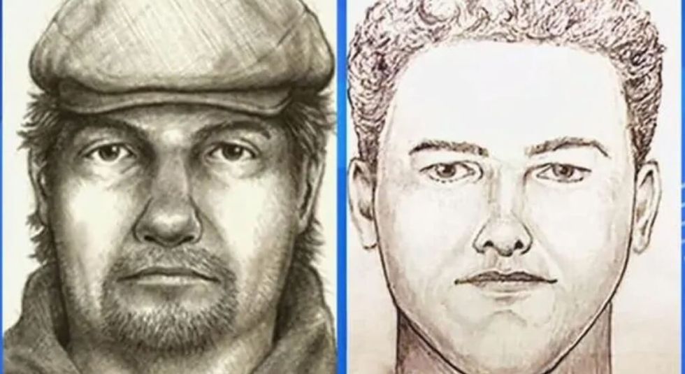 The first Delphi suspect sketch (left) has now been replaced by that of a much younger man. (Photo: ABC News)