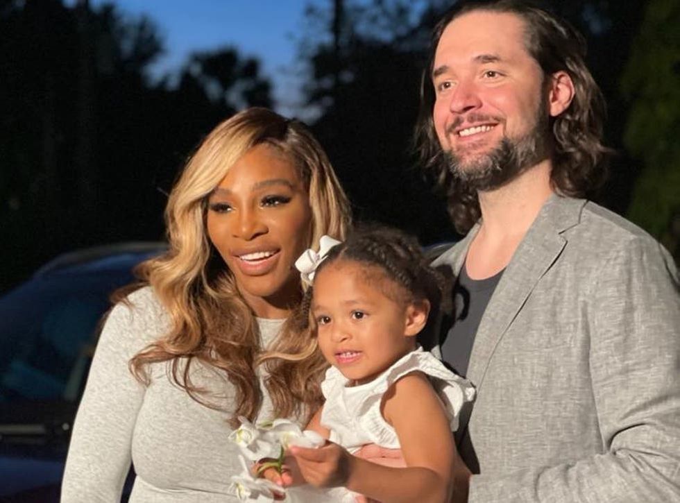 Serena Williams with her husband Alexis and daughter Olympia