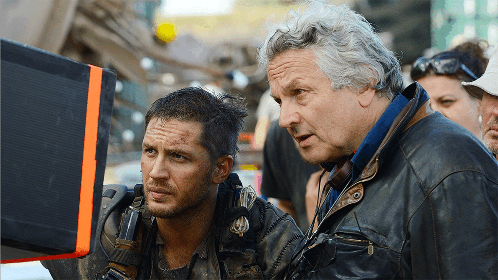 George Miller, with Tom Hardy, on the set of Mad Max: Fury Road (Photo: Warner Bros. Pictures)
