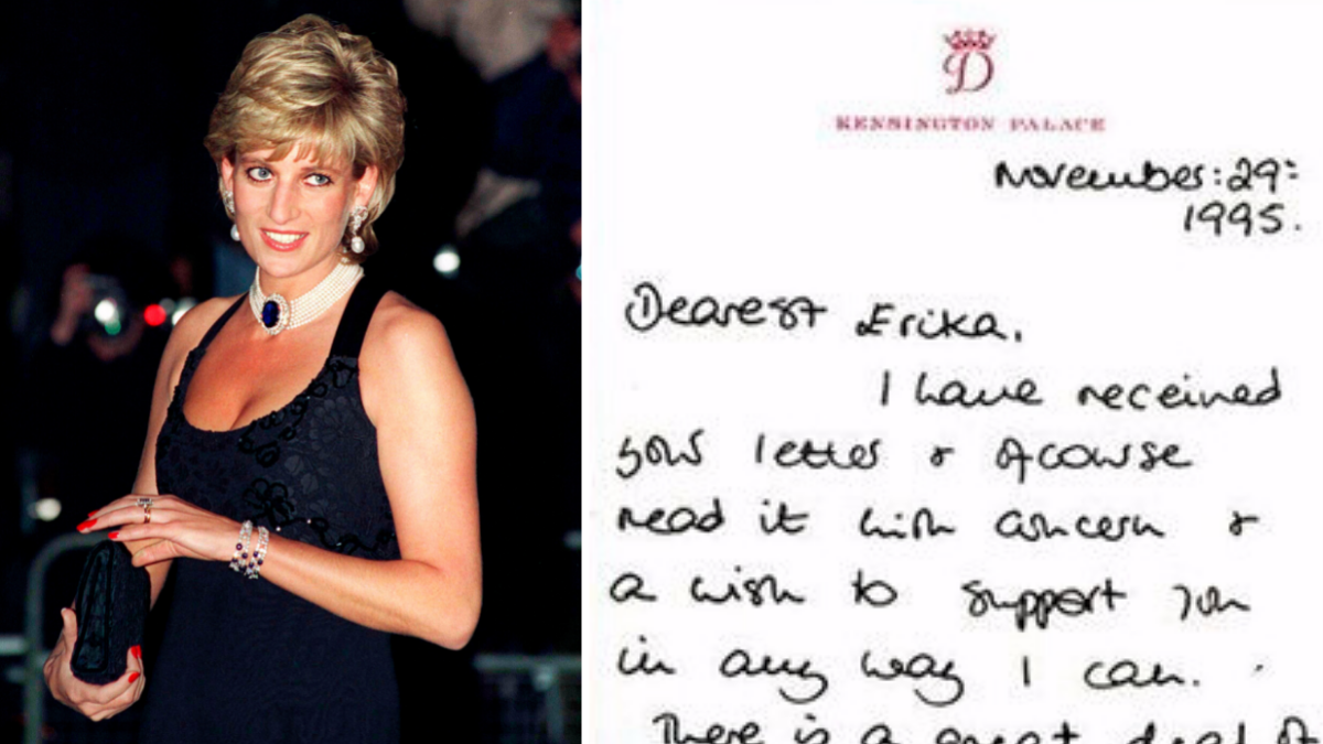 woman wearing a black dress and pearl necklace and a handwritten letter