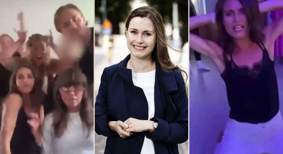 Finland Prime Minister Sanna Marin in side by side pictures of her partying.
