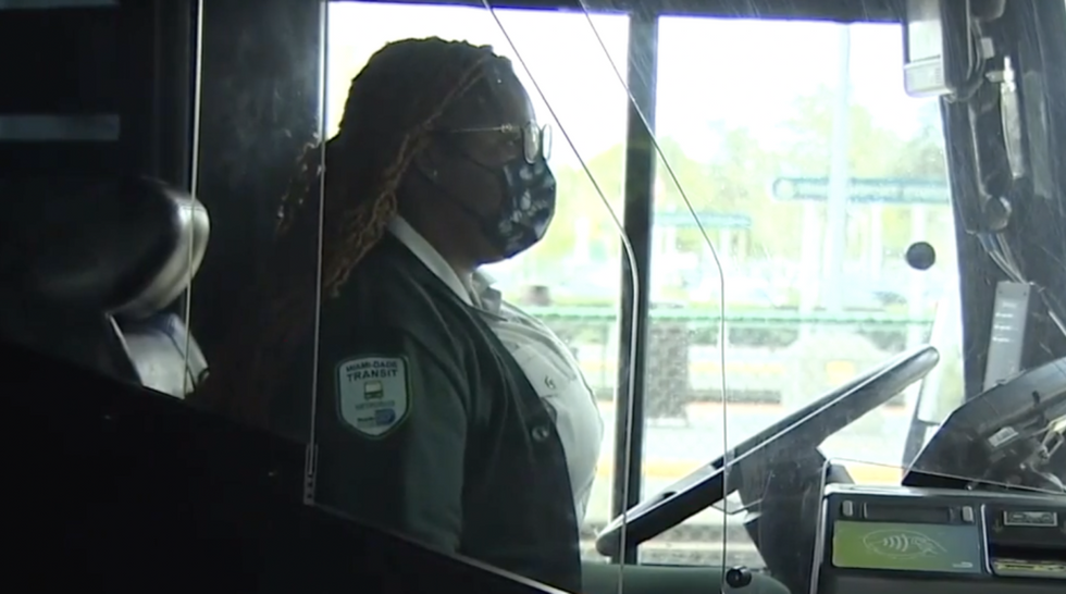 Miami bus driver sits behind wheel