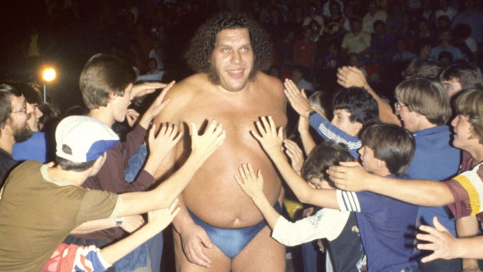 Young Andre the GIant among a crowd of WWE fans