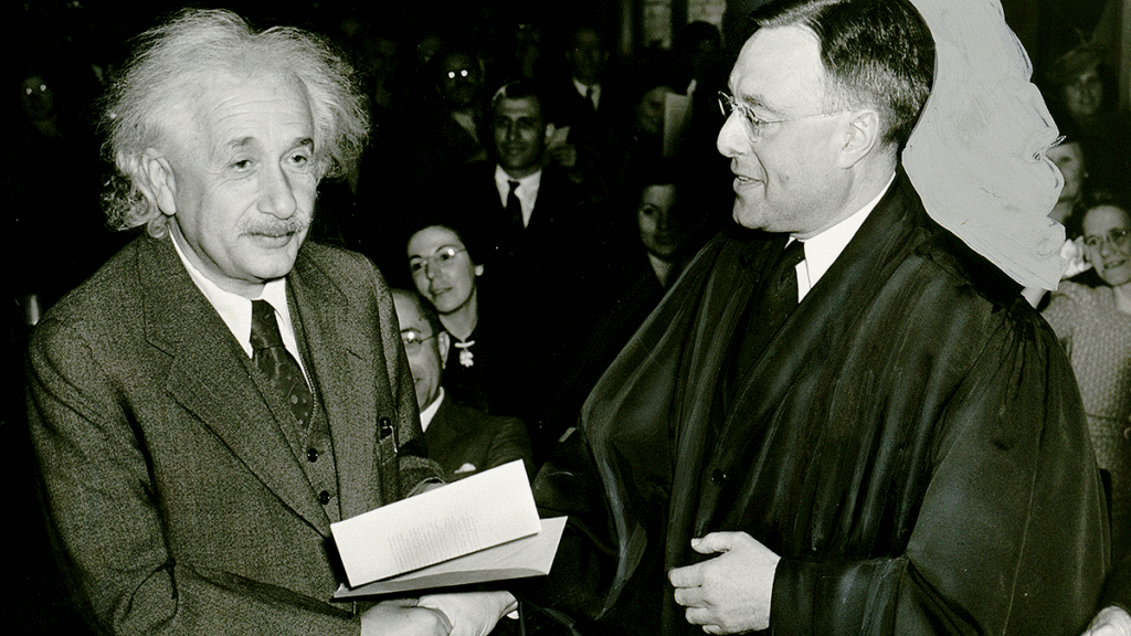 Albert Einstein receives his certificate of U.S. citizenship (New York World-Telegram and the Sun Newspaper Photograph Collection, Library of Congress)